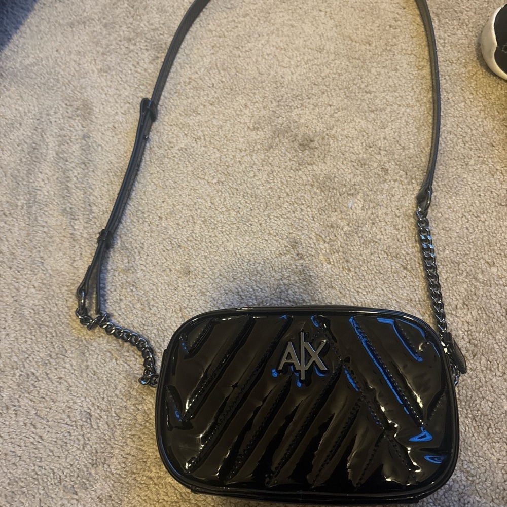 Armani Exchange Glossy Black Shoulder Bag